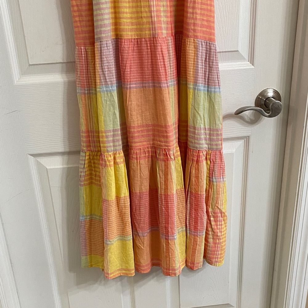 Beachlunchlounge Multicolor Madras Plaid Linen Maxi Dress in Yellow, Coral, Pink - Picture 3 of 12